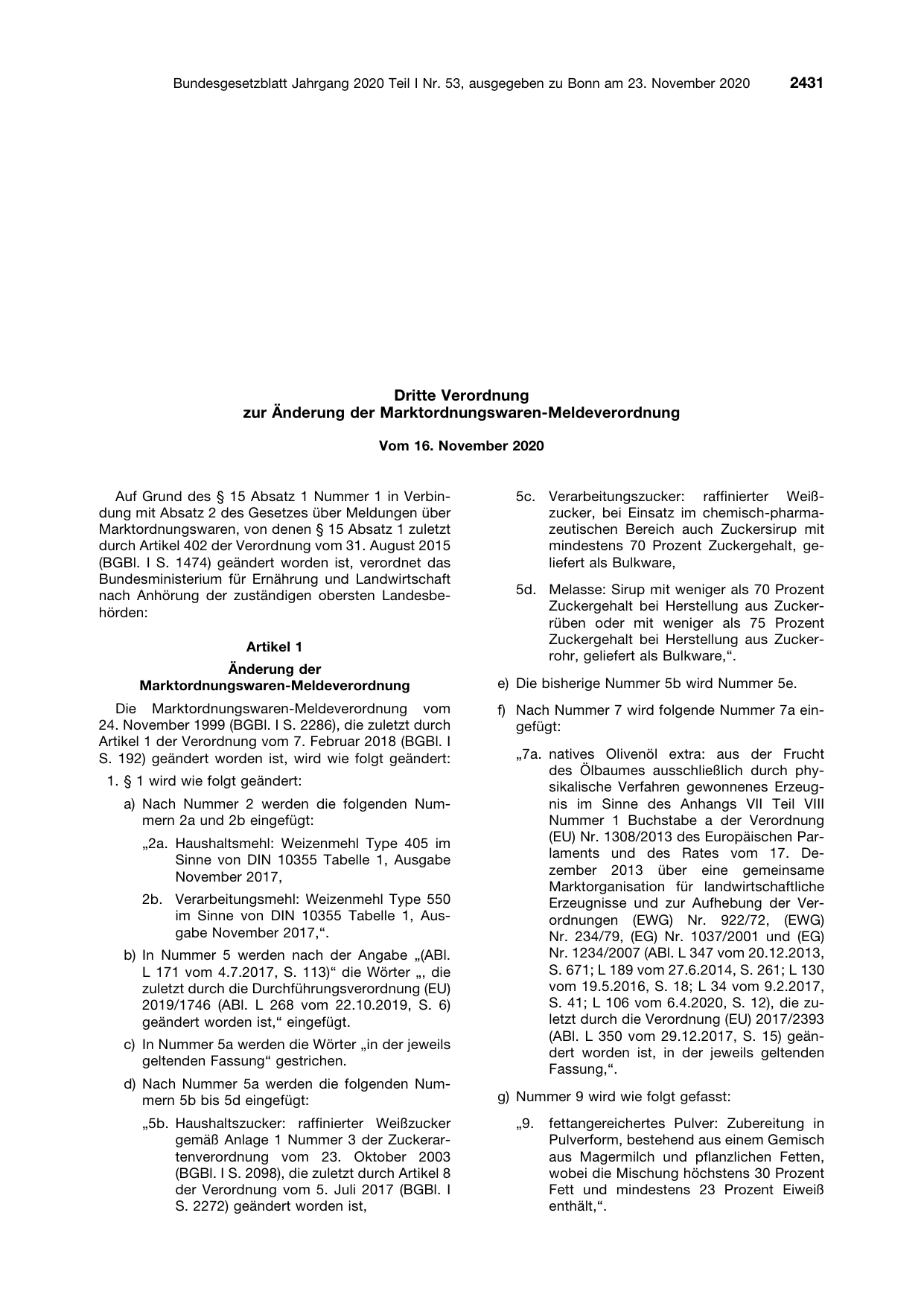 BGBl. 2020, Seite 2431 — Originalseite als Abbildung