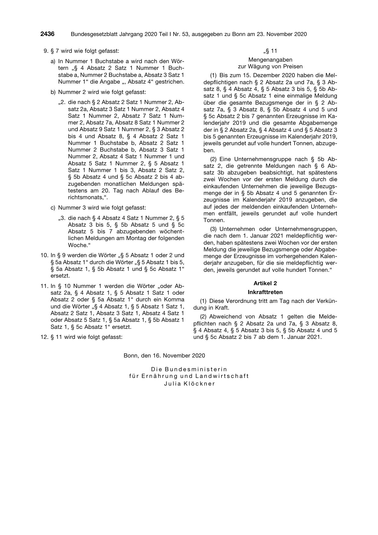 BGBl. 2020, Seite 2436 — Originalseite als Abbildung