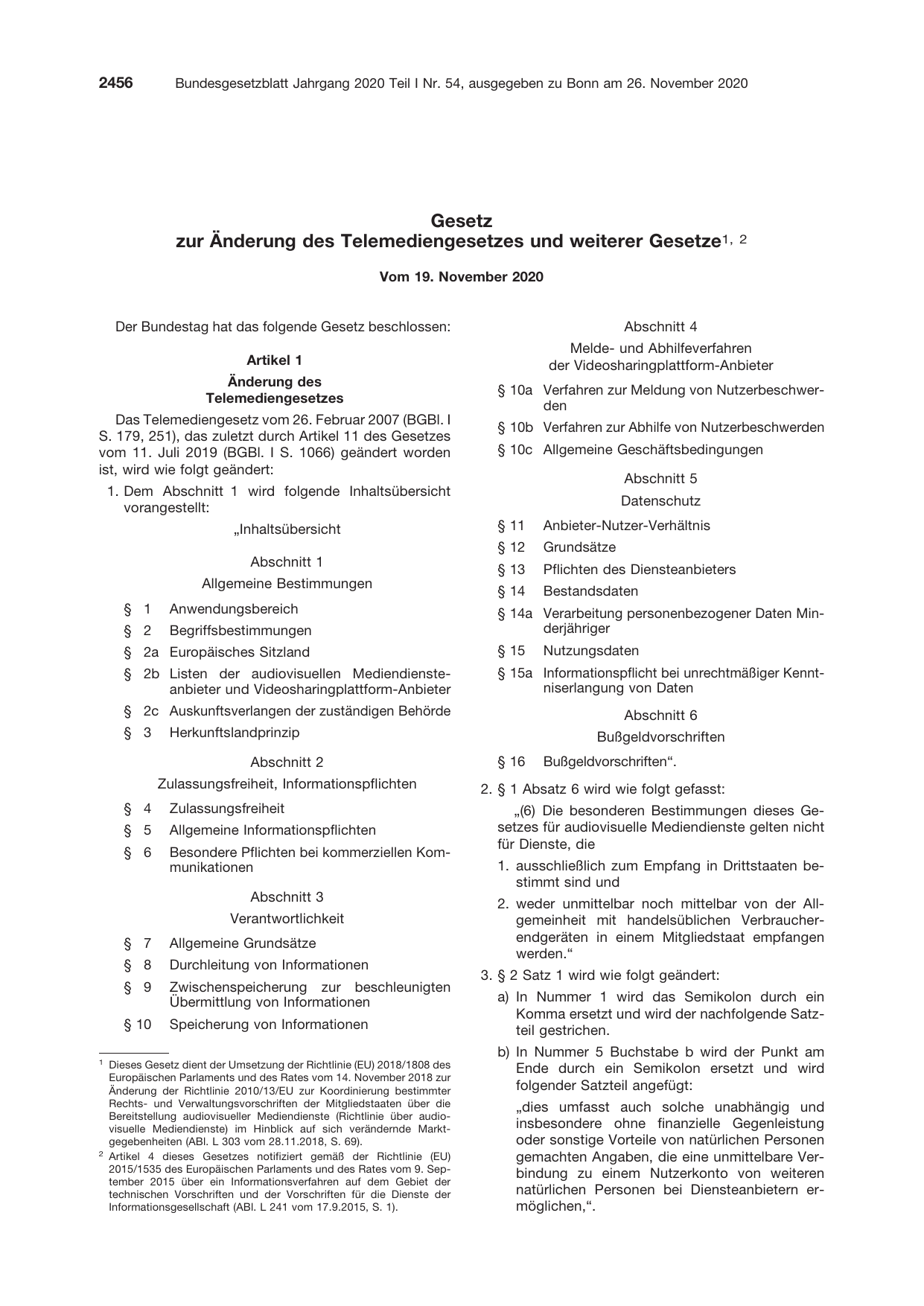 BGBl. 2020, Seite 2456 — Originalseite als Abbildung