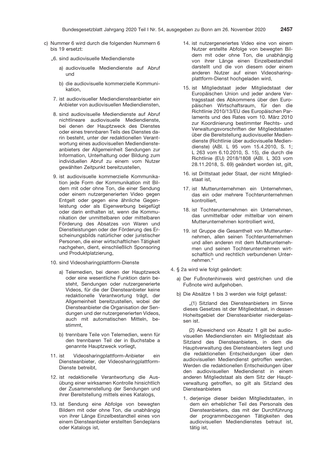 BGBl. 2020, Seite 2457 — Originalseite als Abbildung