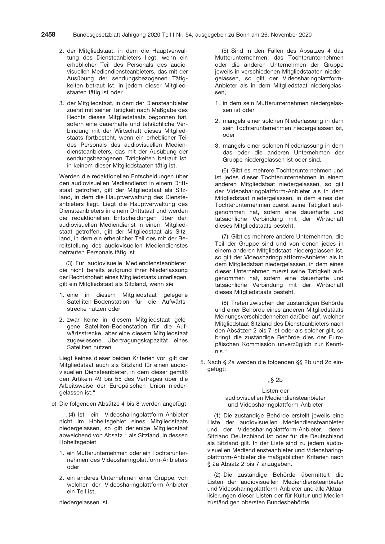 BGBl. 2020, Seite 2458 — Originalseite als Abbildung