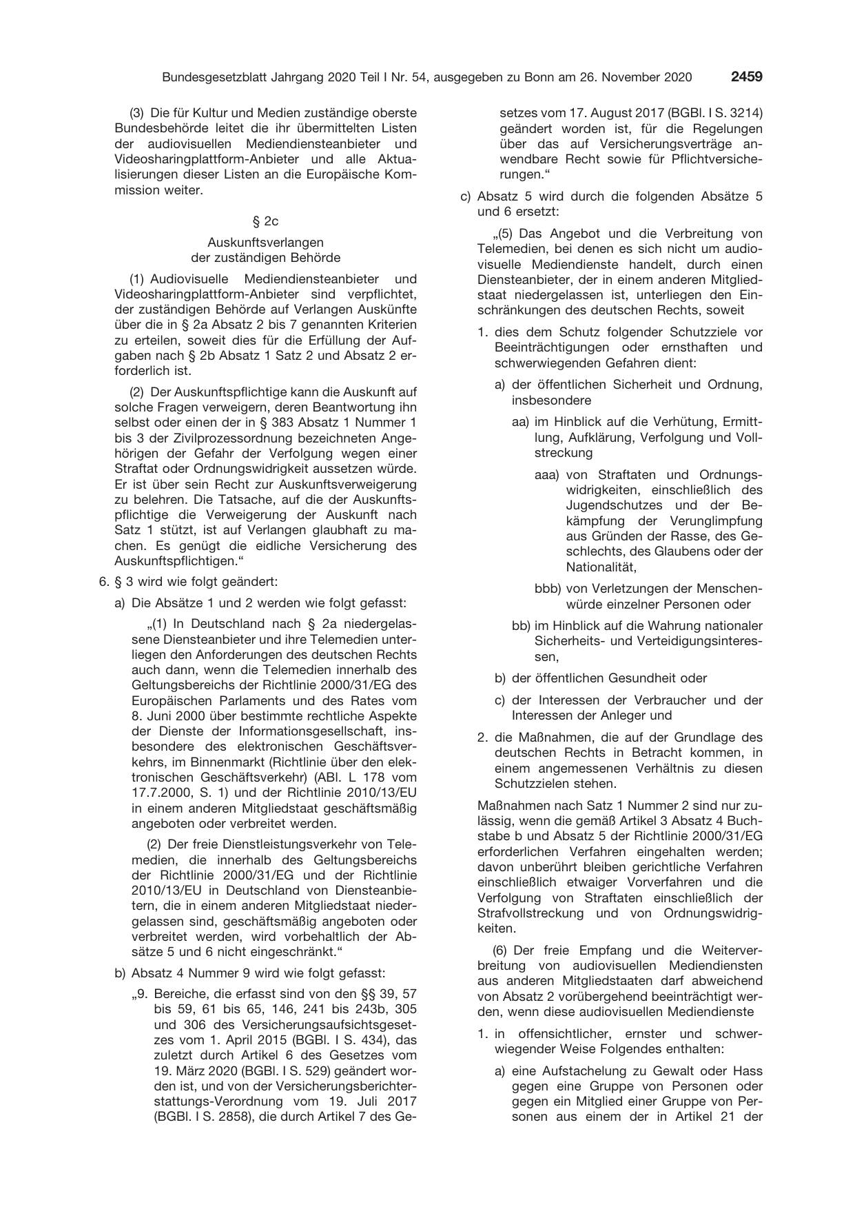 BGBl. 2020, Seite 2459 — Originalseite als Abbildung