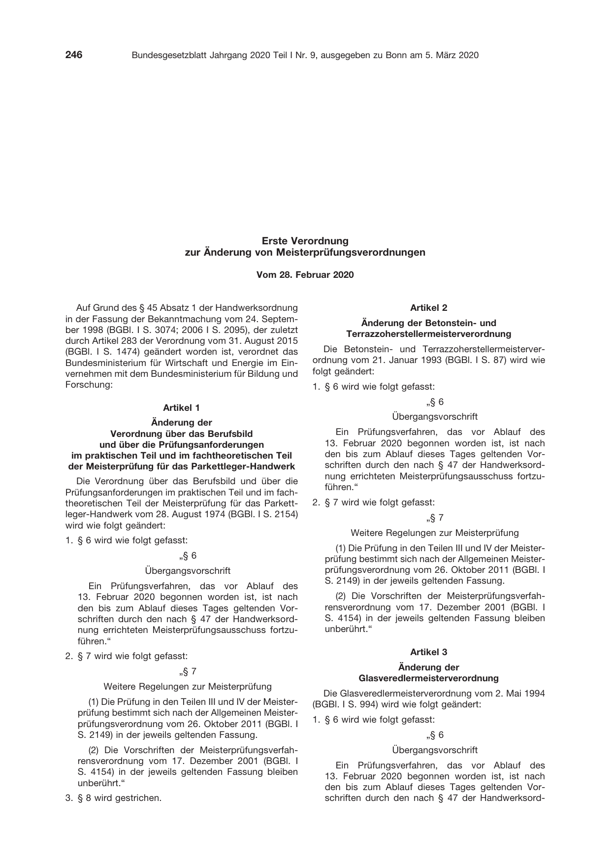 BGBl. 2020, Seite 246 — Originalseite als Abbildung