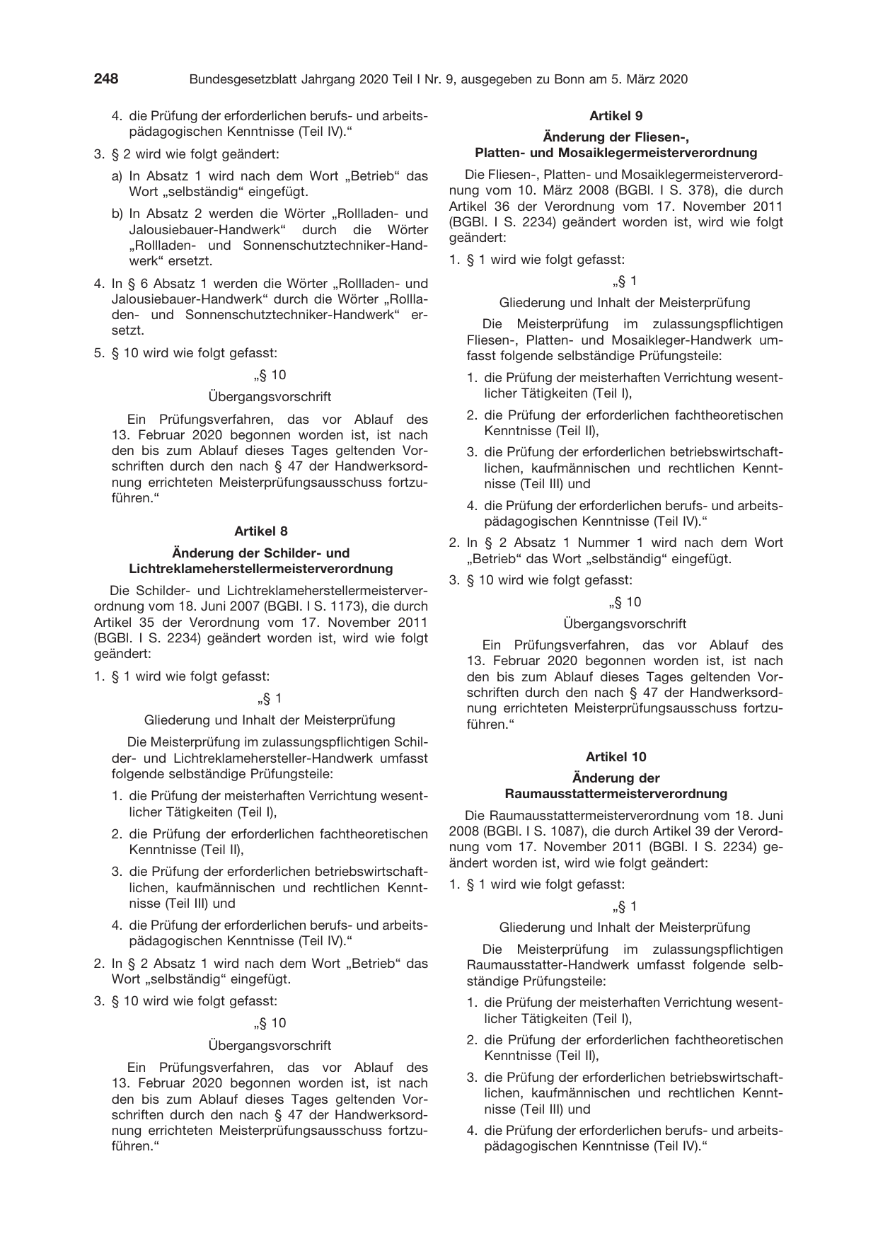 BGBl. 2020, Seite 248 — Originalseite als Abbildung