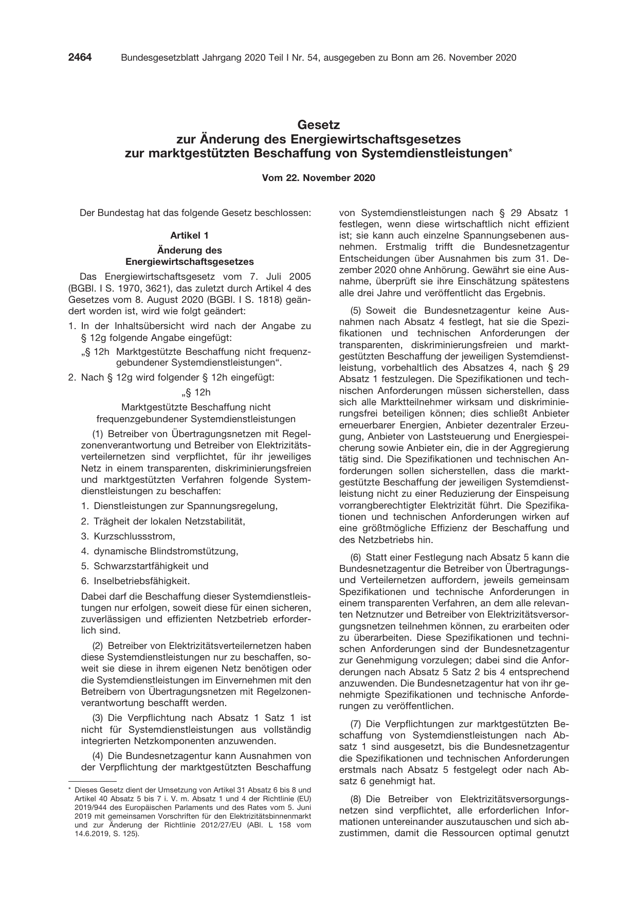 BGBl. 2020, Seite 2464 — Originalseite als Abbildung