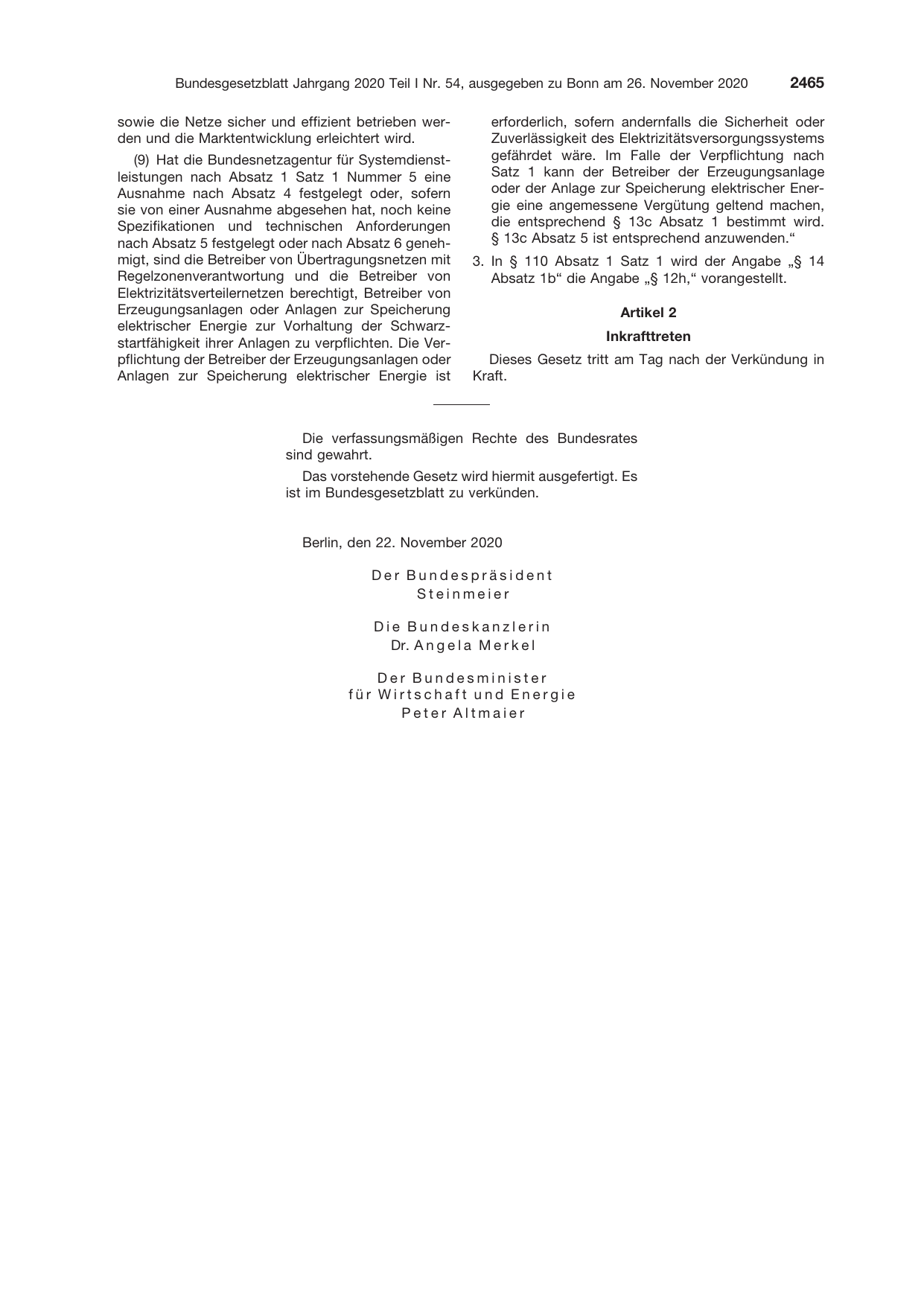 BGBl. 2020, Seite 2465 — Originalseite als Abbildung