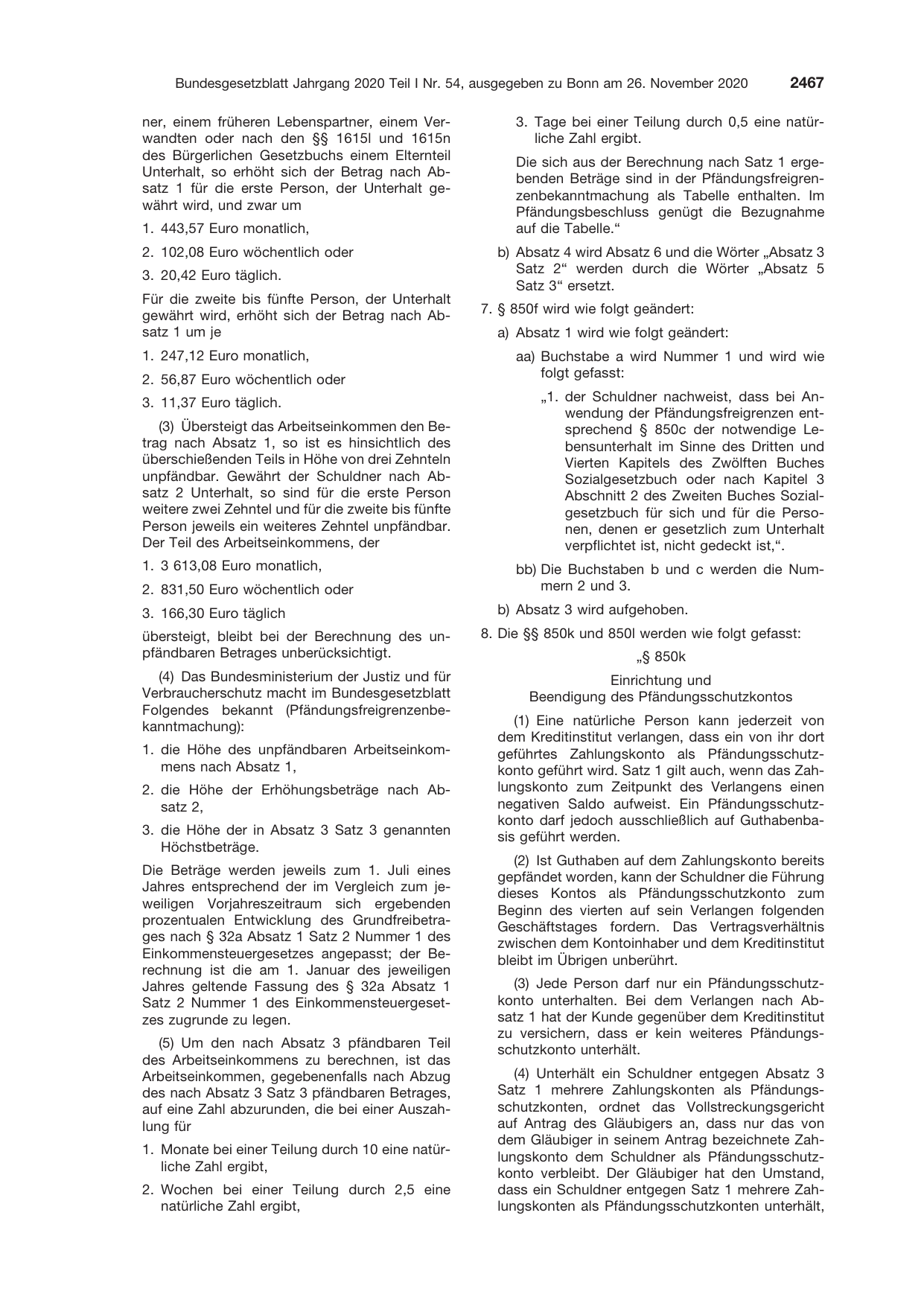 BGBl. 2020, Seite 2467 — Originalseite als Abbildung