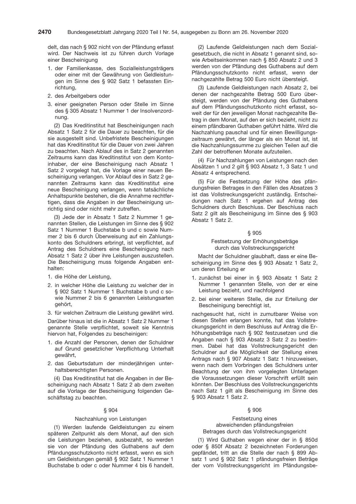 BGBl. 2020, Seite 2470 — Originalseite als Abbildung