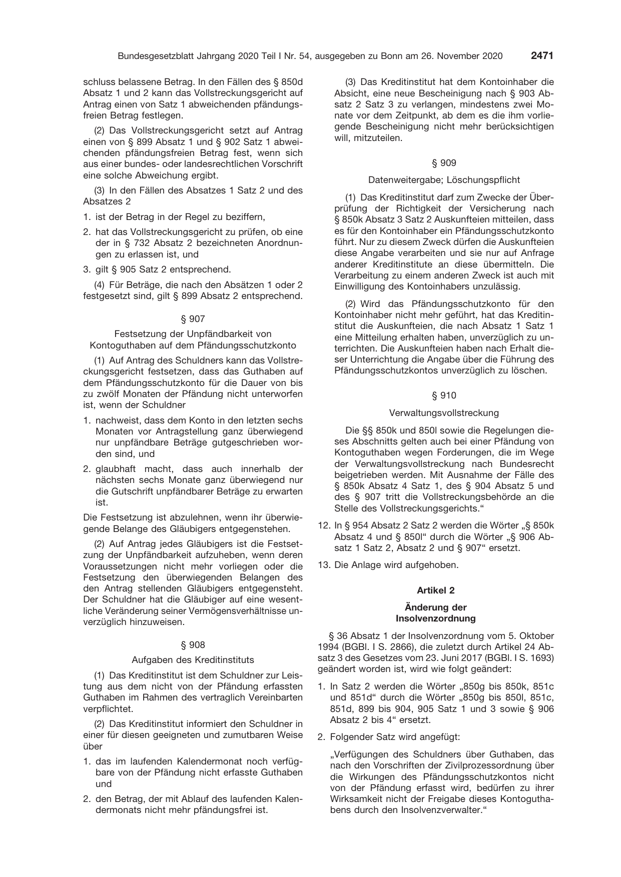 BGBl. 2020, Seite 2471 — Originalseite als Abbildung