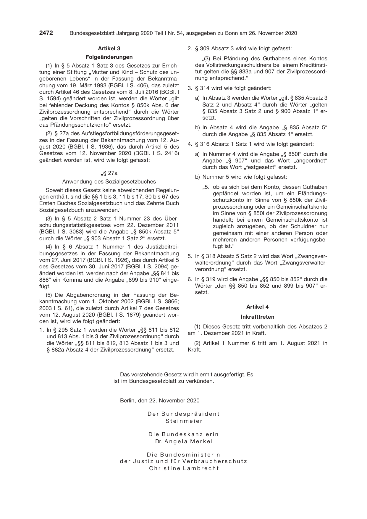 BGBl. 2020, Seite 2472 — Originalseite als Abbildung