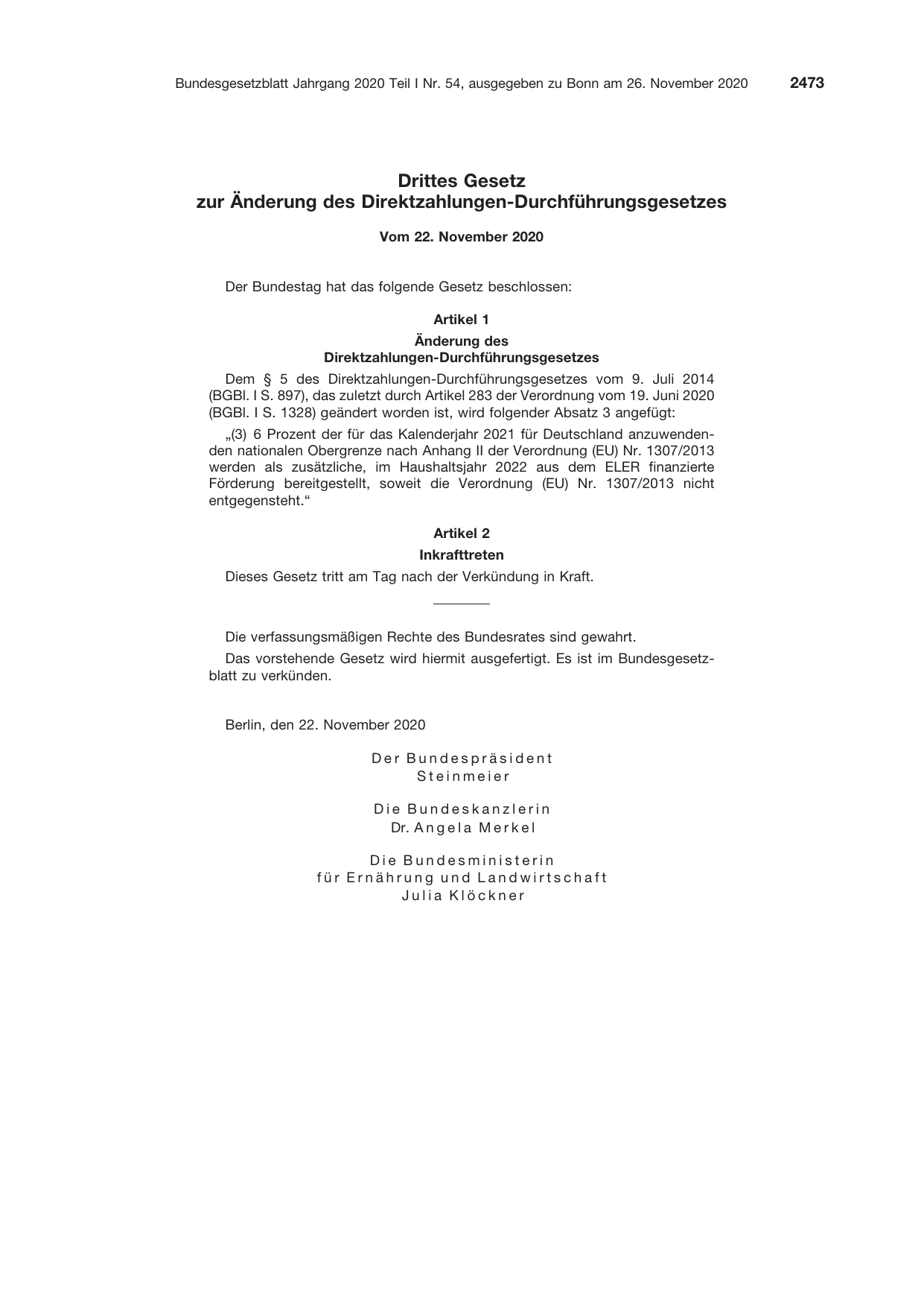BGBl. 2020, Seite 2473 — Originalseite als Abbildung