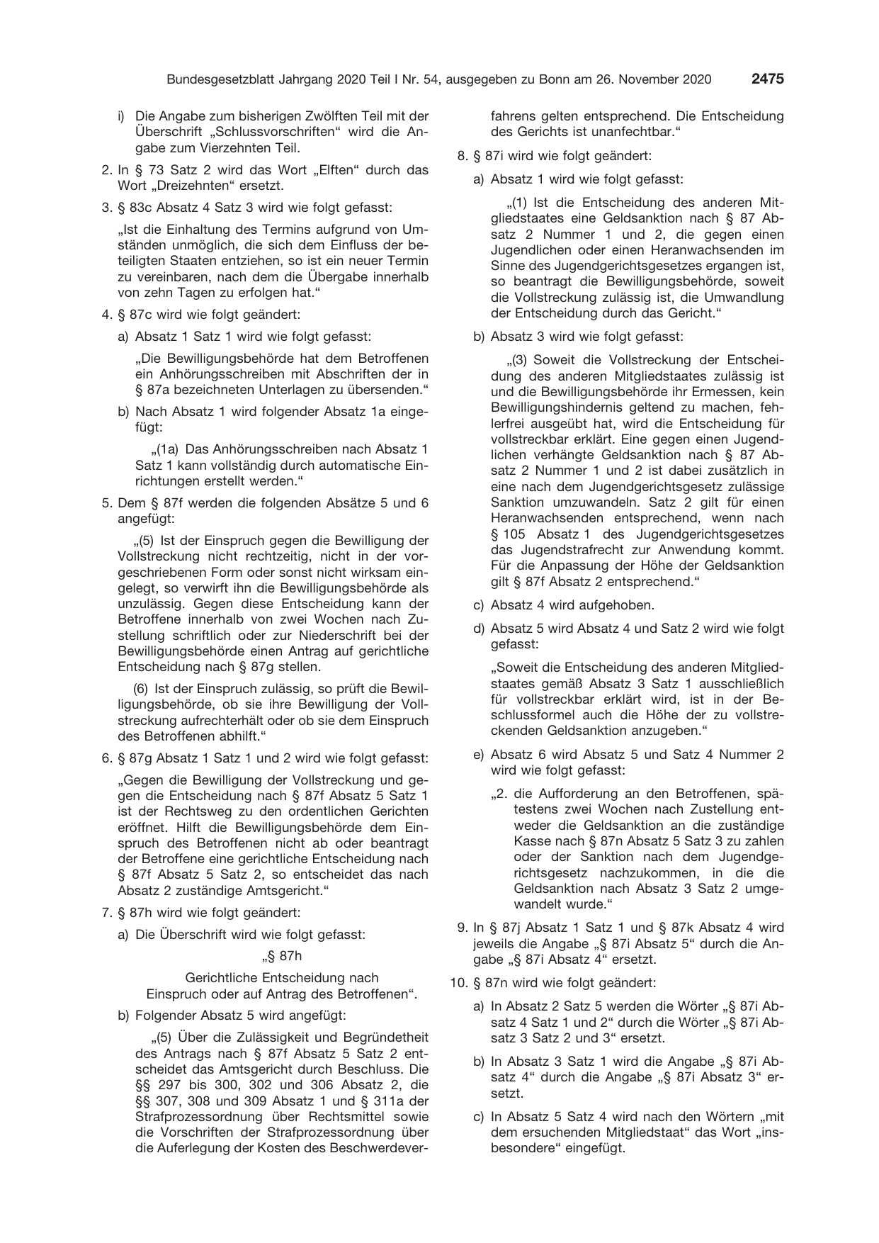 BGBl. 2020, Seite 2475 — Originalseite als Abbildung