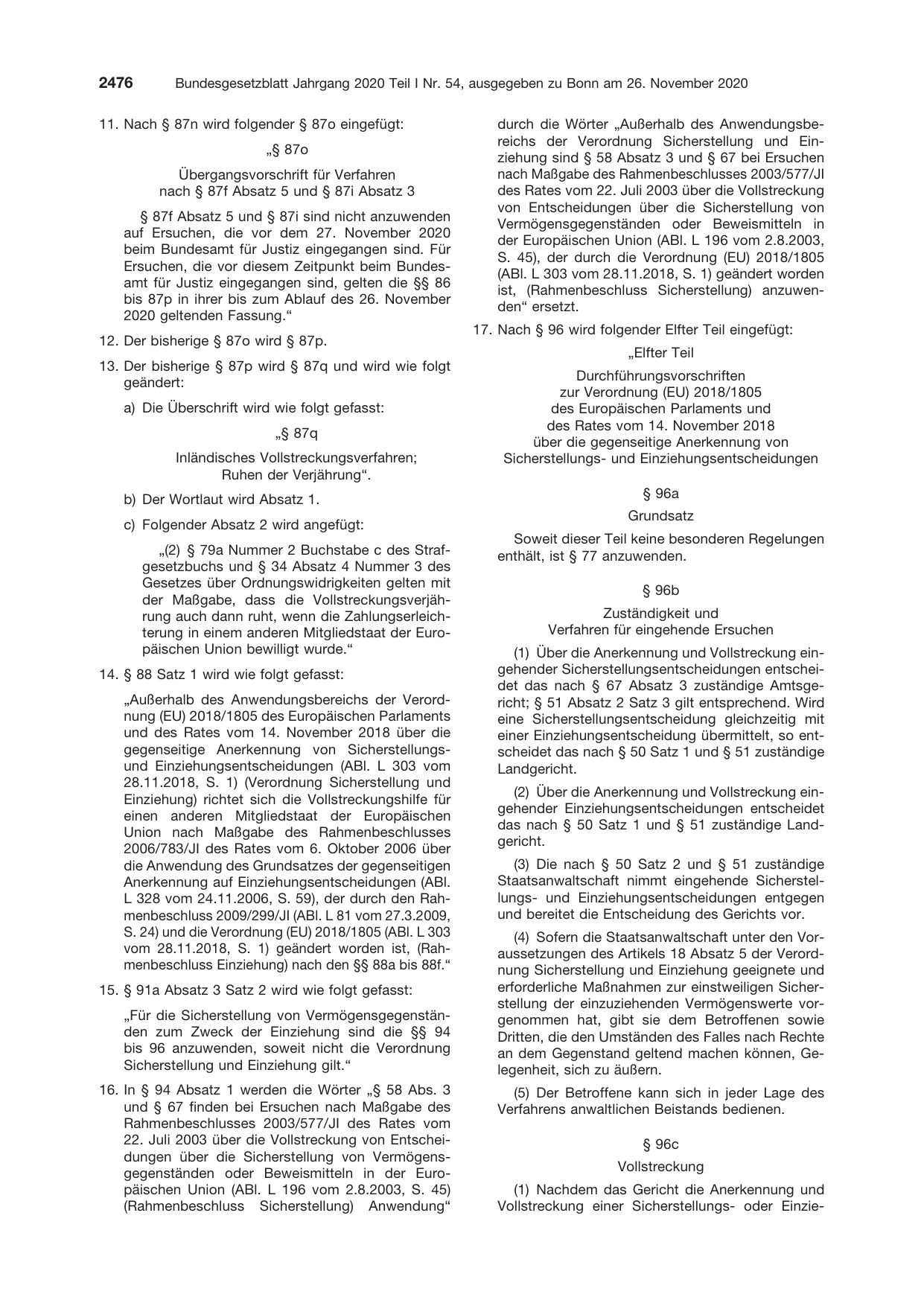 BGBl. 2020, Seite 2476 — Originalseite als Abbildung