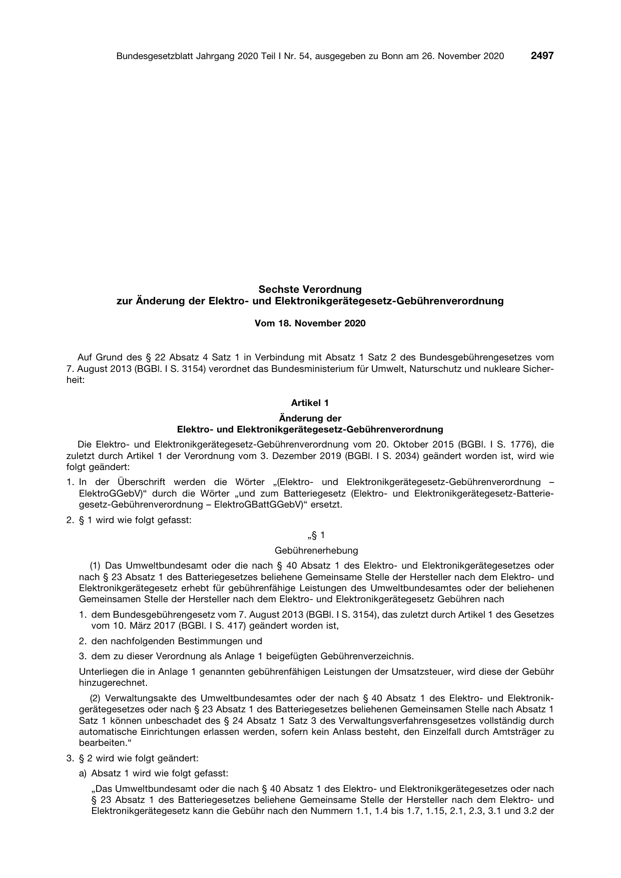 BGBl. 2020, Seite 2497 — Originalseite als Abbildung
