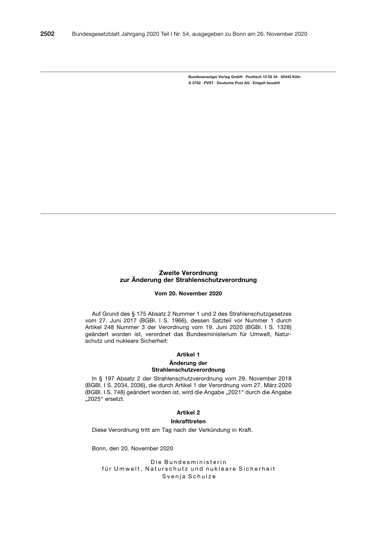 BGBl. 2020, Seite 2502 — Originalseite als Abbildung