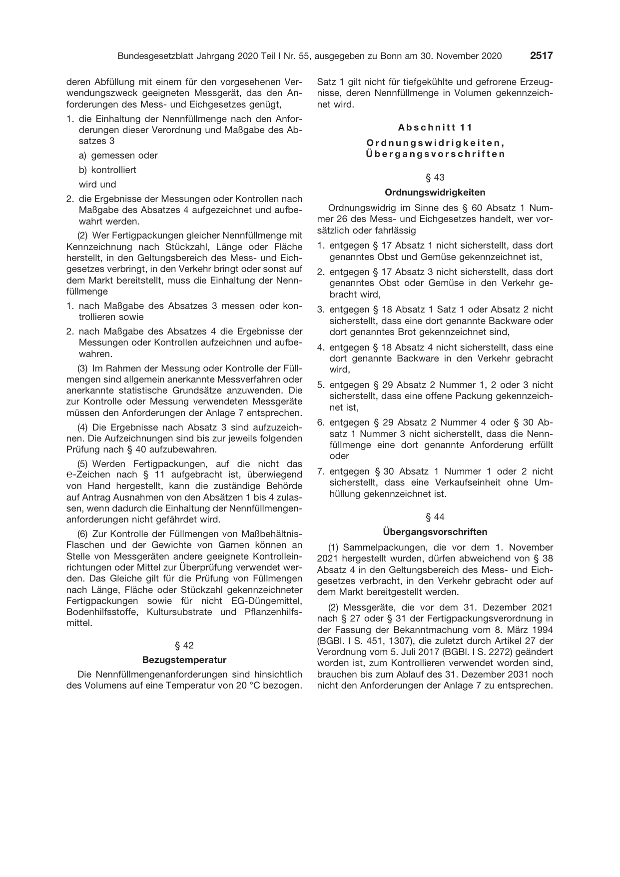 BGBl. 2020, Seite 2517 — Originalseite als Abbildung