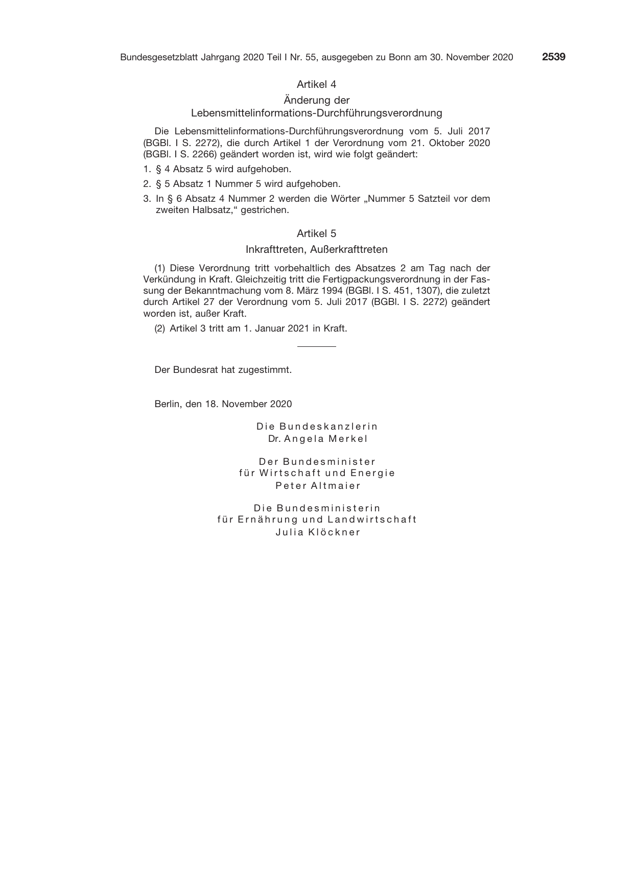 BGBl. 2020, Seite 2539 — Originalseite als Abbildung