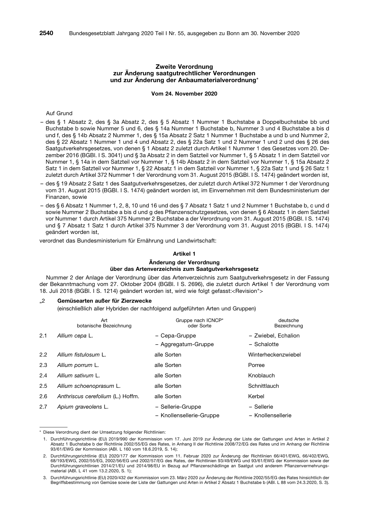 BGBl. 2020, Seite 2540 — Originalseite als Abbildung