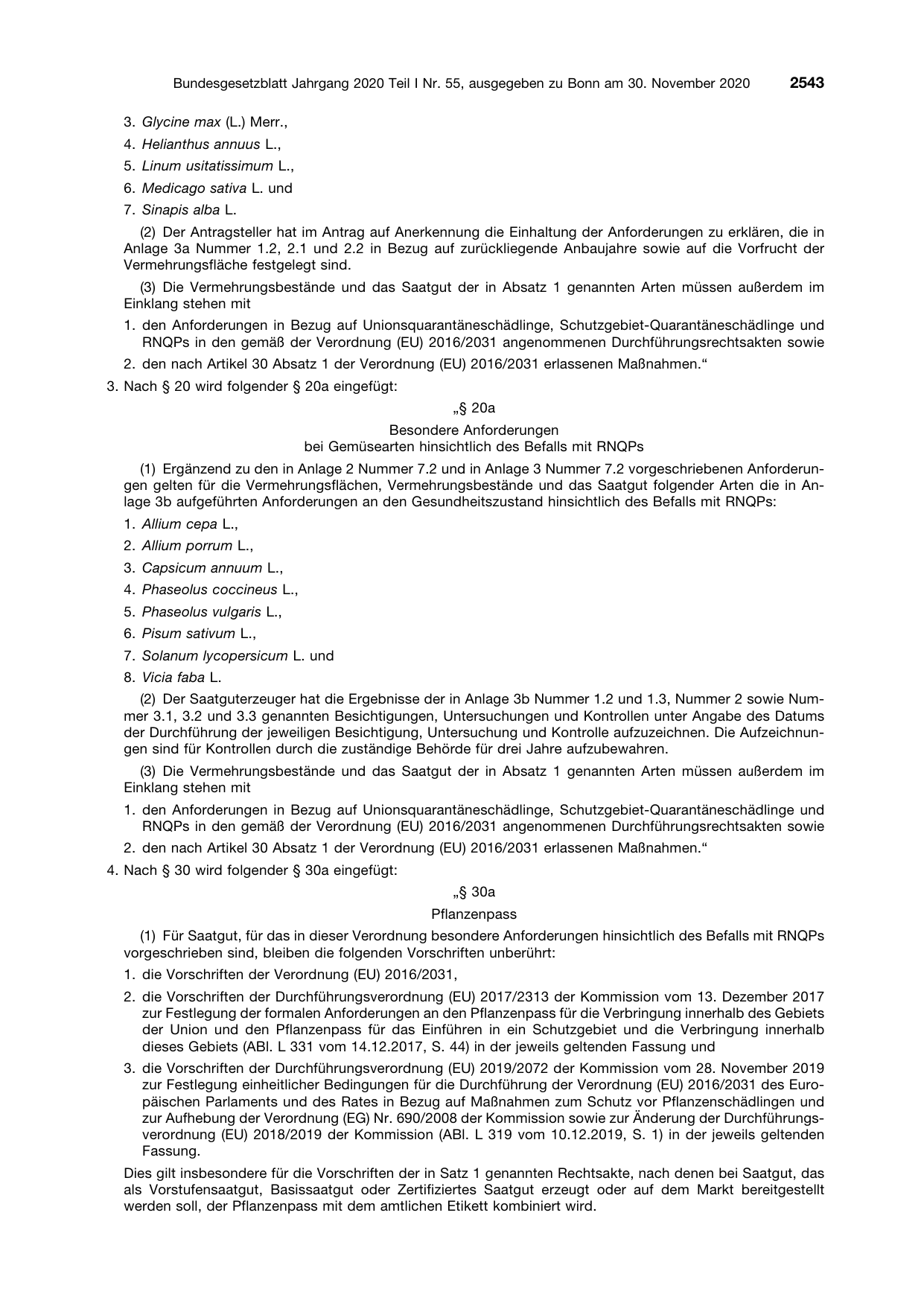 BGBl. 2020, Seite 2543 — Originalseite als Abbildung