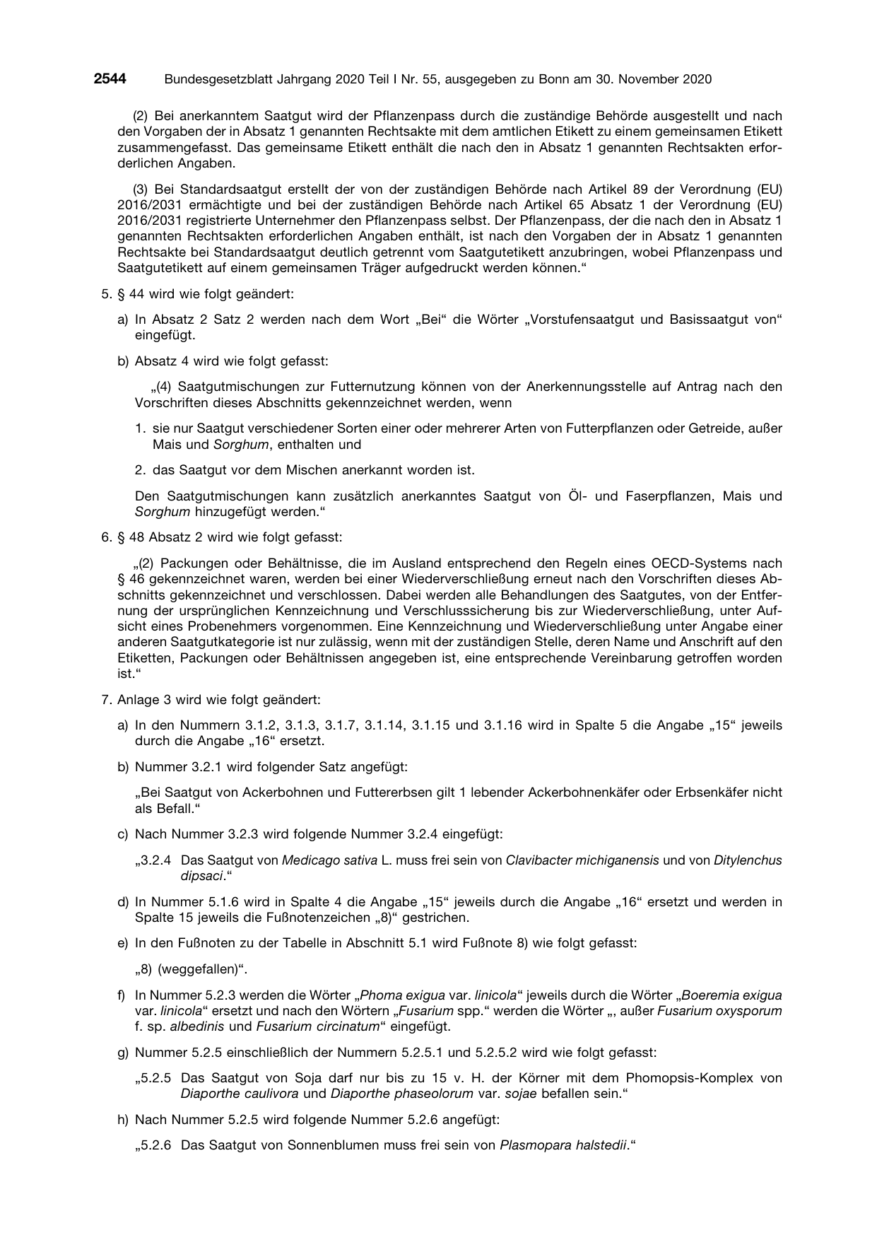 BGBl. 2020, Seite 2544 — Originalseite als Abbildung