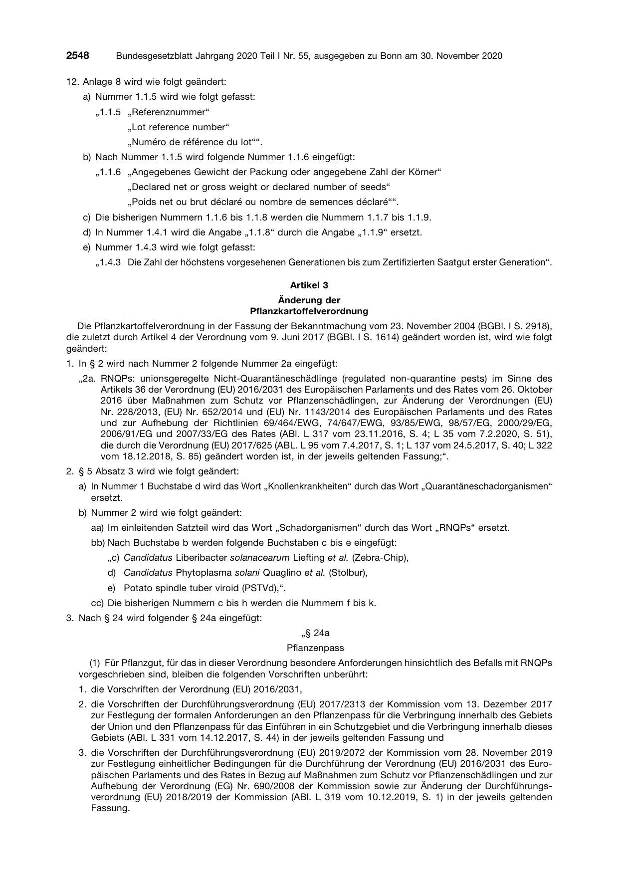BGBl. 2020, Seite 2548 — Originalseite als Abbildung