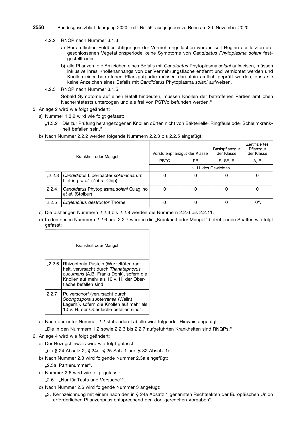 BGBl. 2020, Seite 2550 — Originalseite als Abbildung