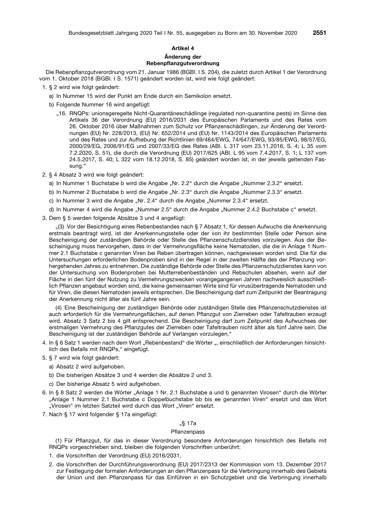 BGBl. 2020, Seite 2551 — Originalseite als Abbildung