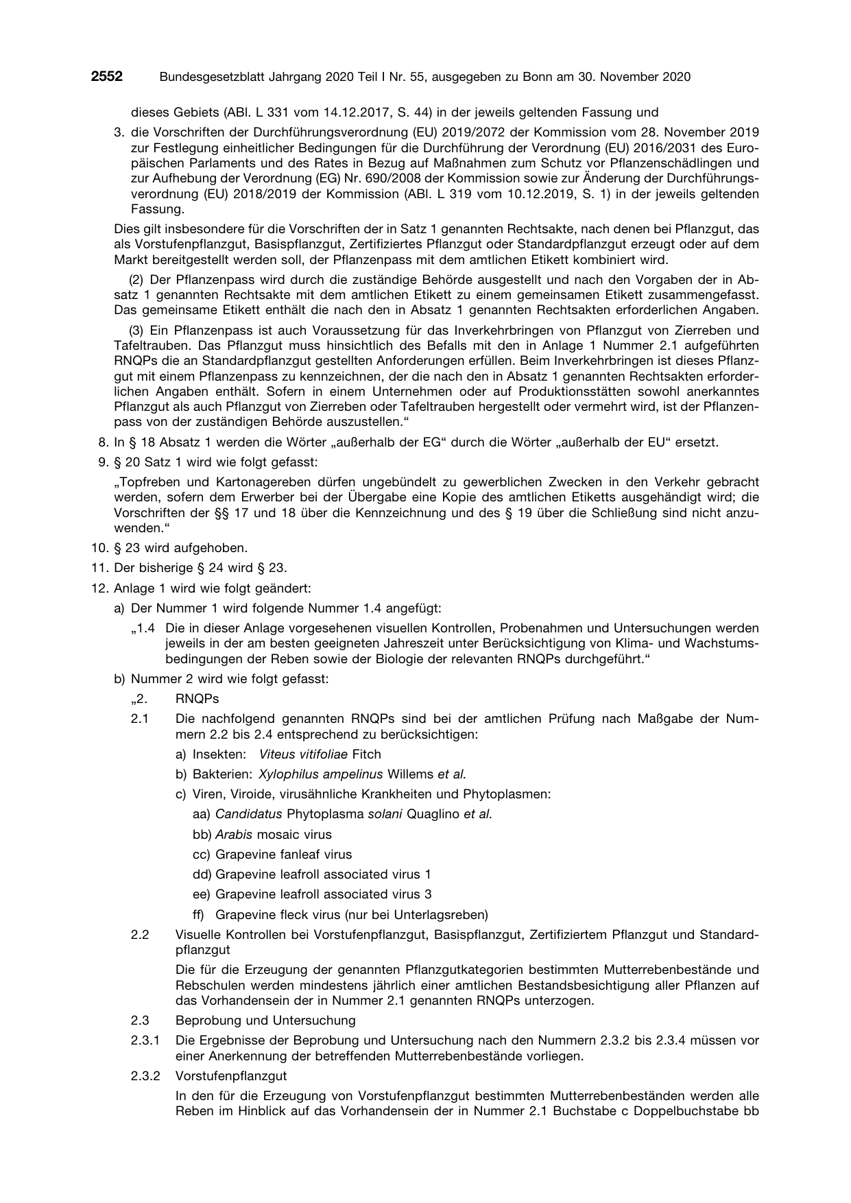 BGBl. 2020, Seite 2552 — Originalseite als Abbildung