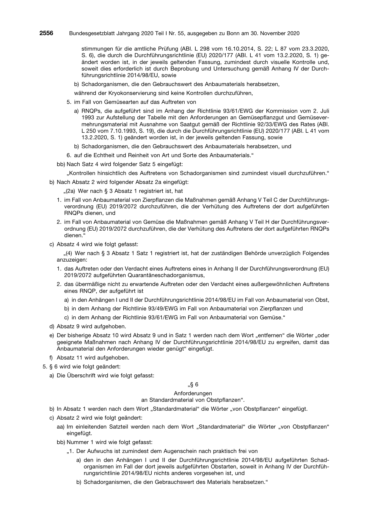 BGBl. 2020, Seite 2556 — Originalseite als Abbildung