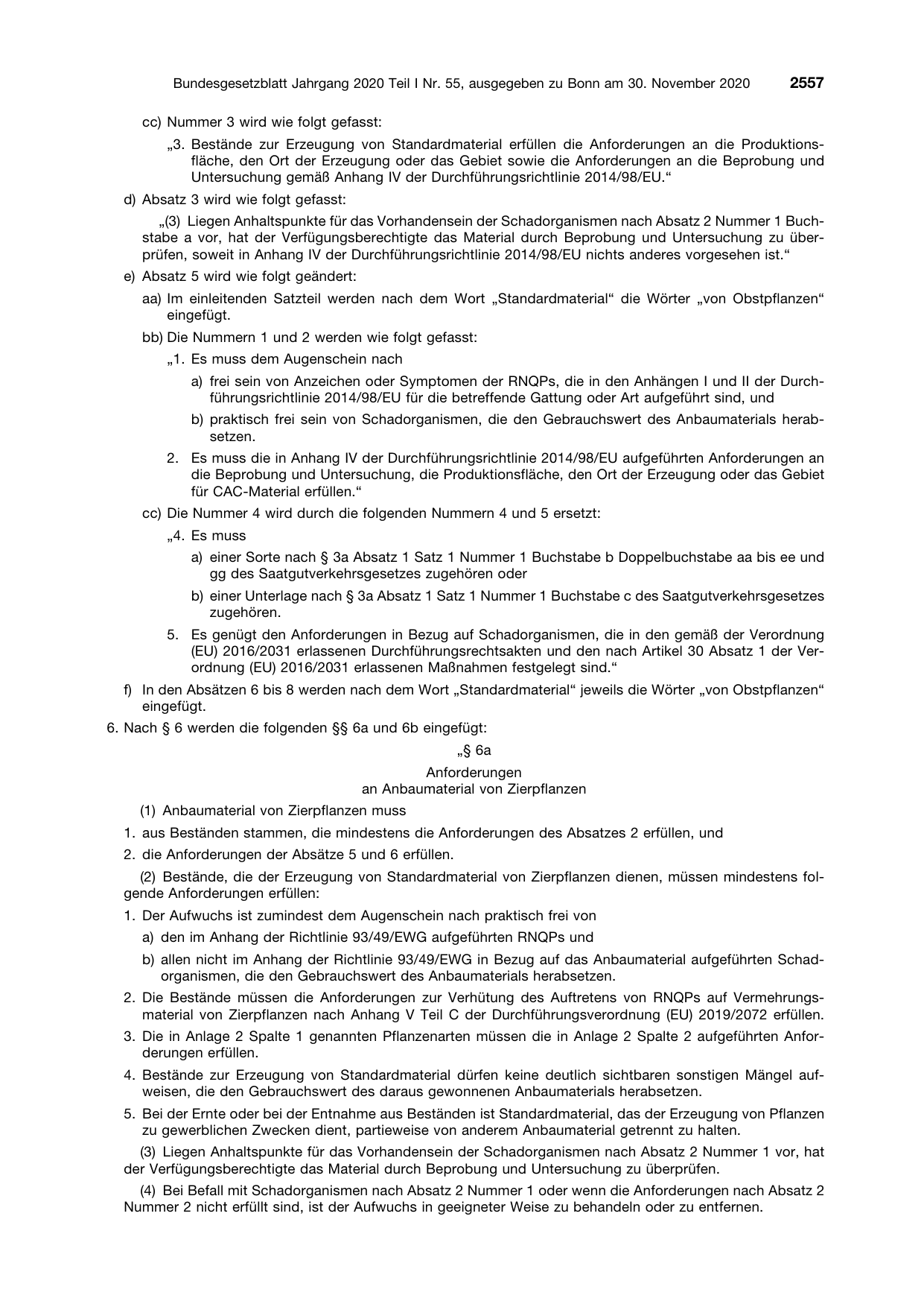 BGBl. 2020, Seite 2557 — Originalseite als Abbildung