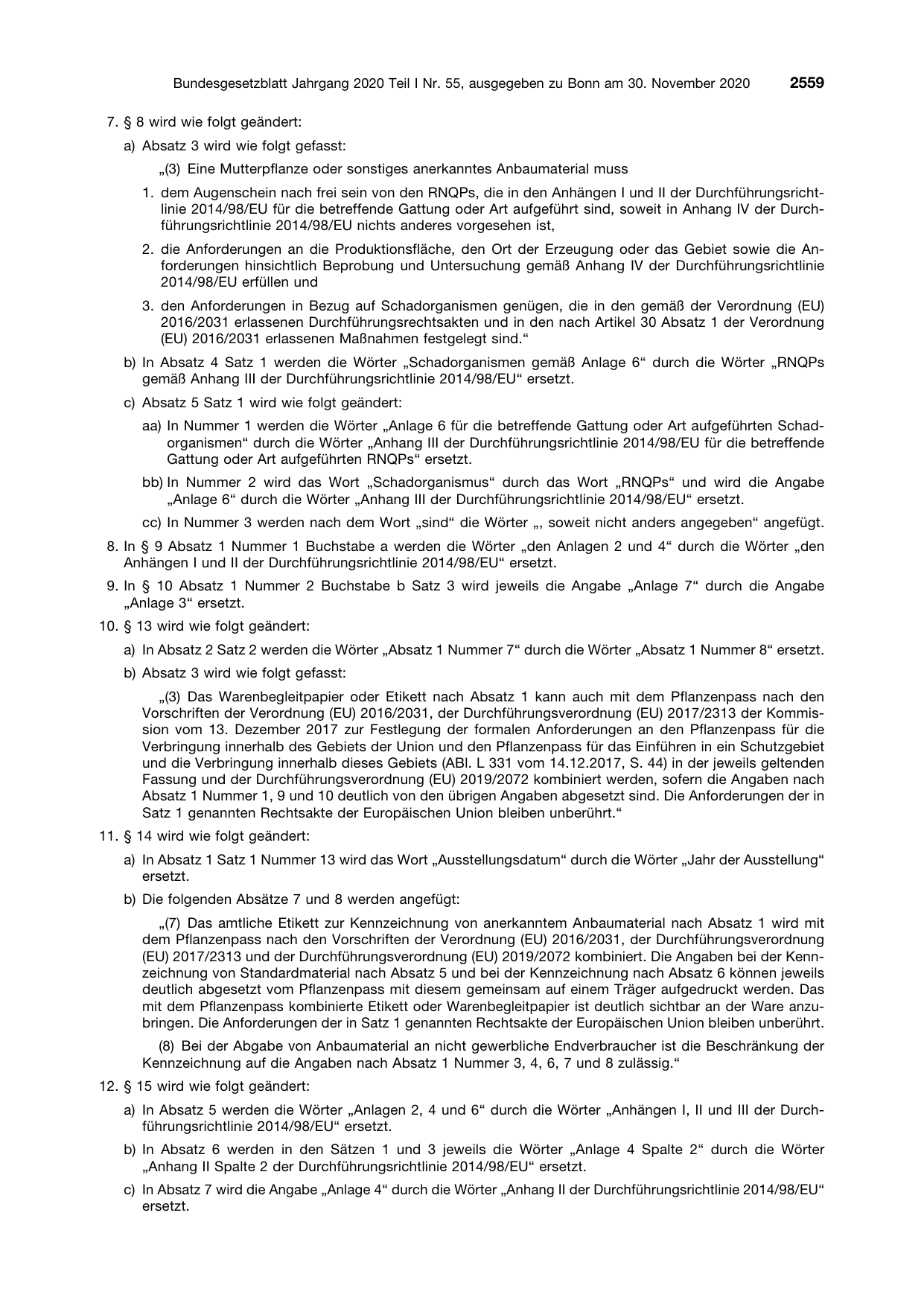 BGBl. 2020, Seite 2559 — Originalseite als Abbildung