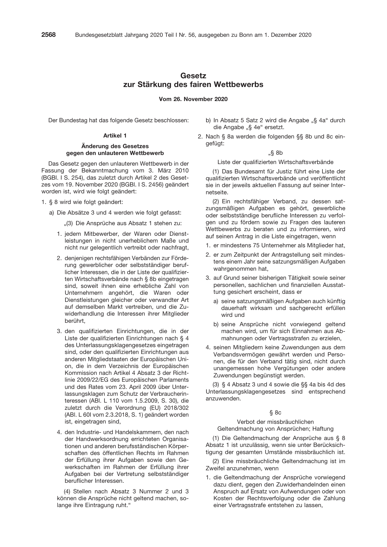 BGBl. 2020, Seite 2568 — Originalseite als Abbildung