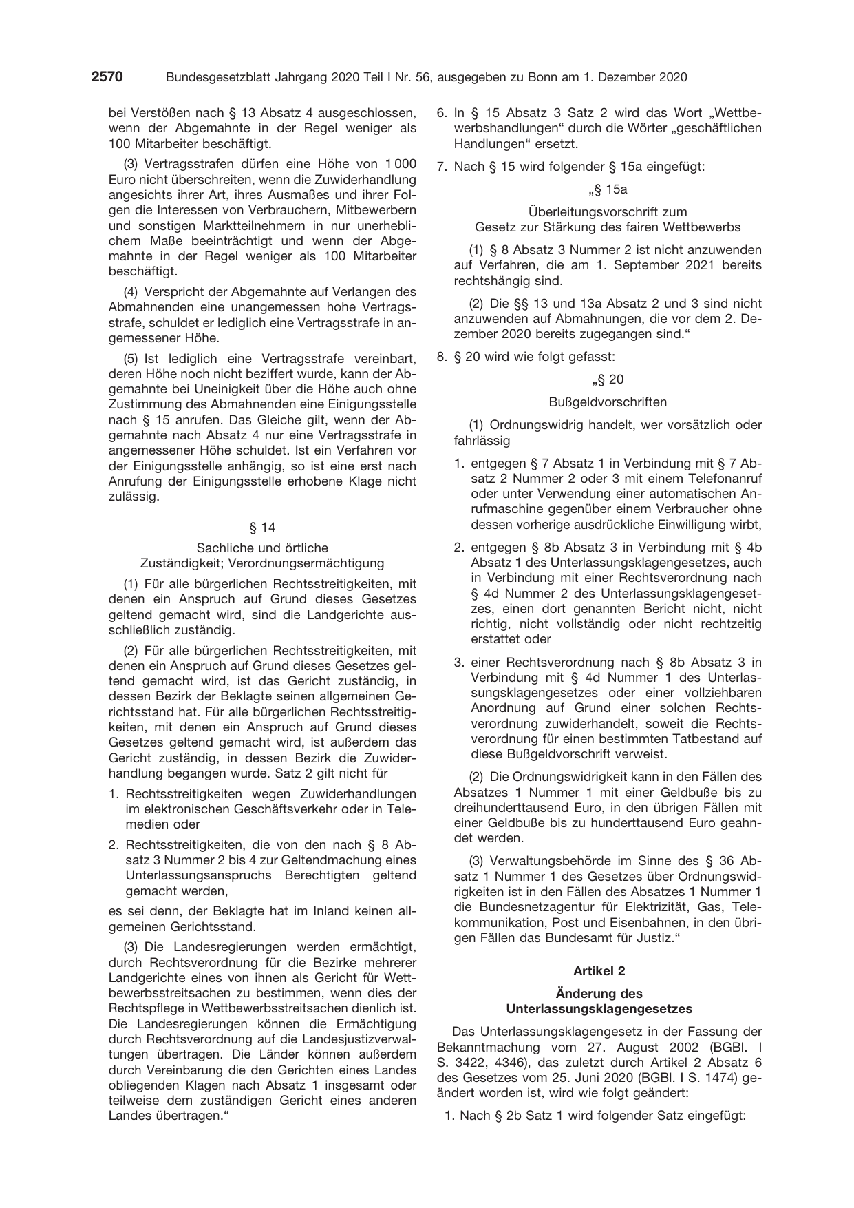 BGBl. 2020, Seite 2570 — Originalseite als Abbildung