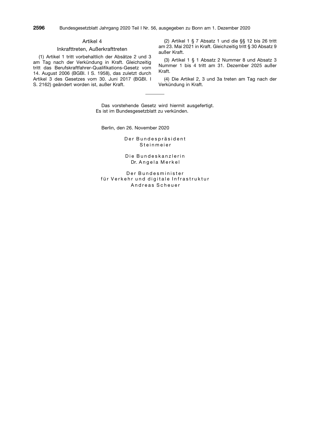 BGBl. 2020, Seite 2596 — Originalseite als Abbildung