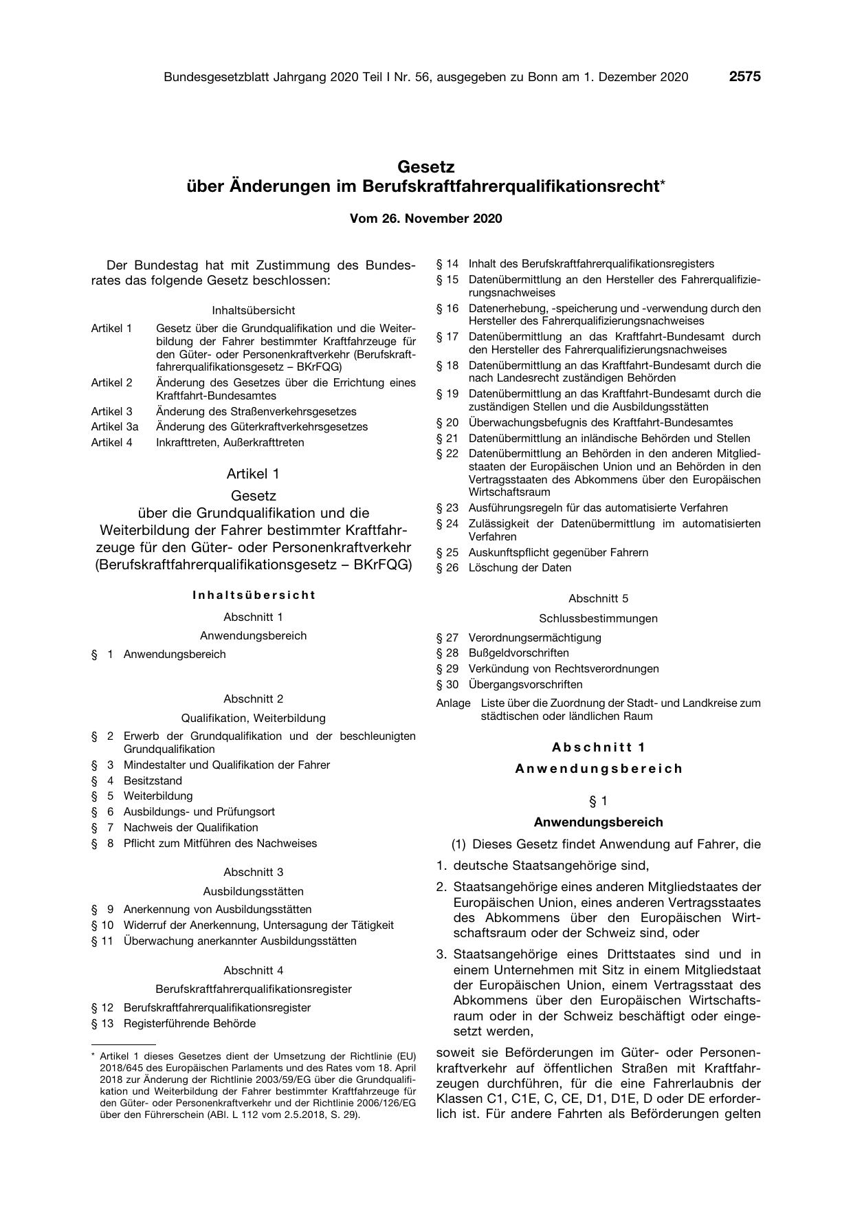 BGBl. 2020, Seite 2575 — Originalseite als Abbildung