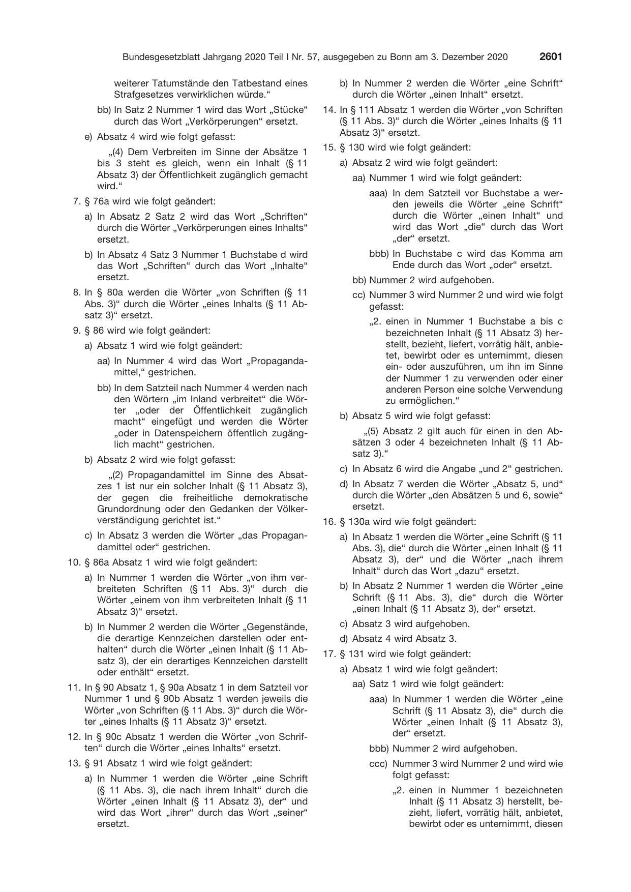 BGBl. 2020, Seite 2601 — Originalseite als Abbildung