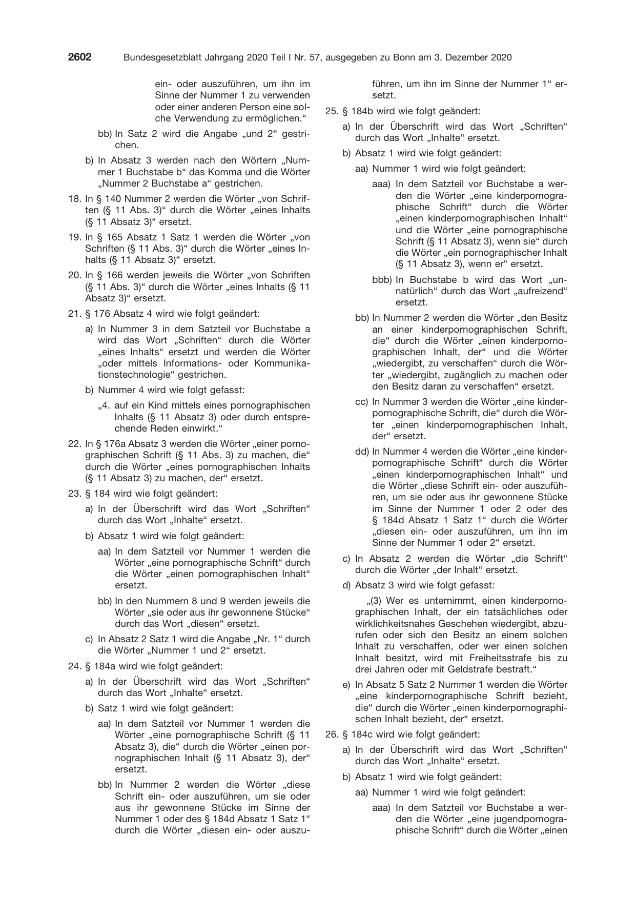 BGBl. 2020, Seite 2602 — Originalseite als Abbildung