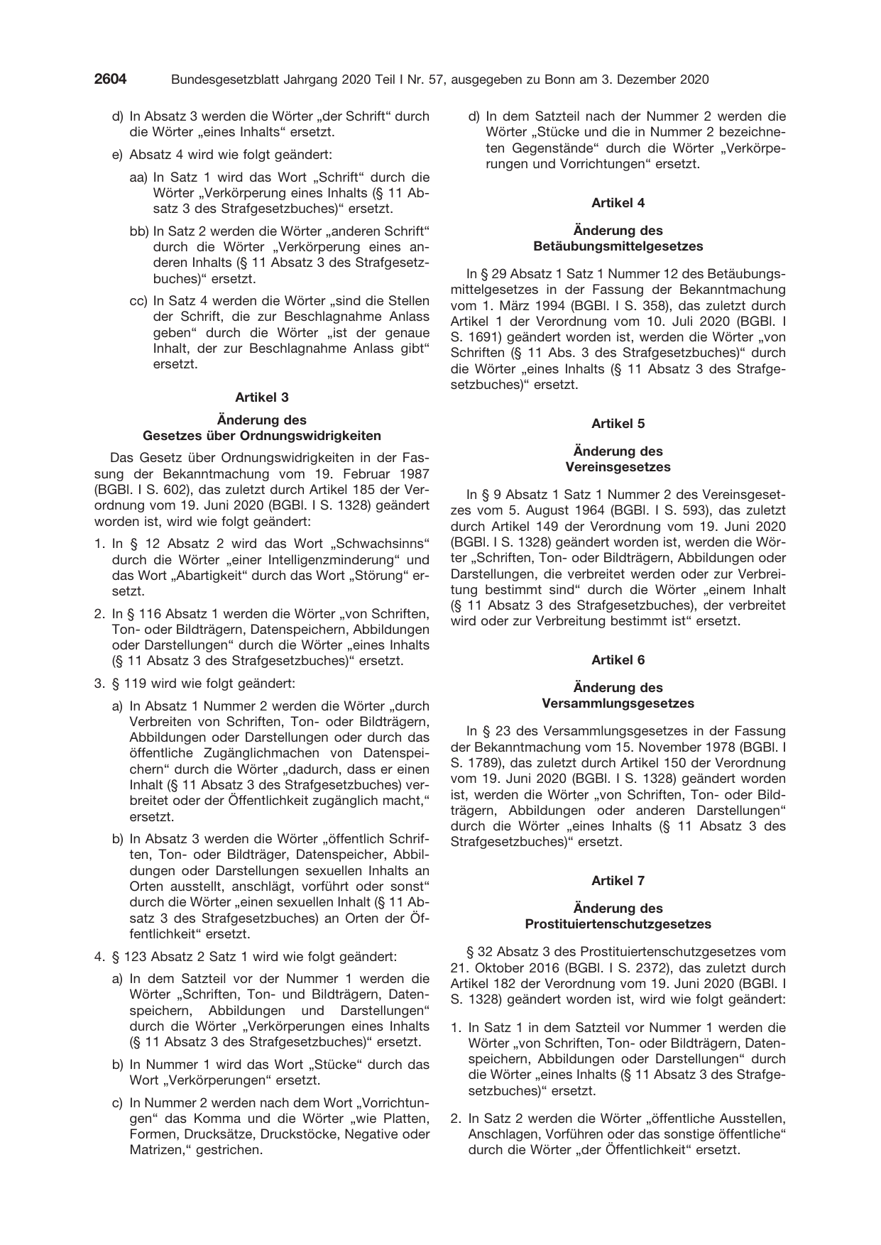 BGBl. 2020, Seite 2604 — Originalseite als Abbildung