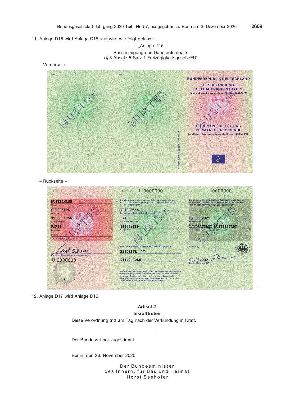 BGBl. 2020, Seite 2609 — Originalseite als Abbildung