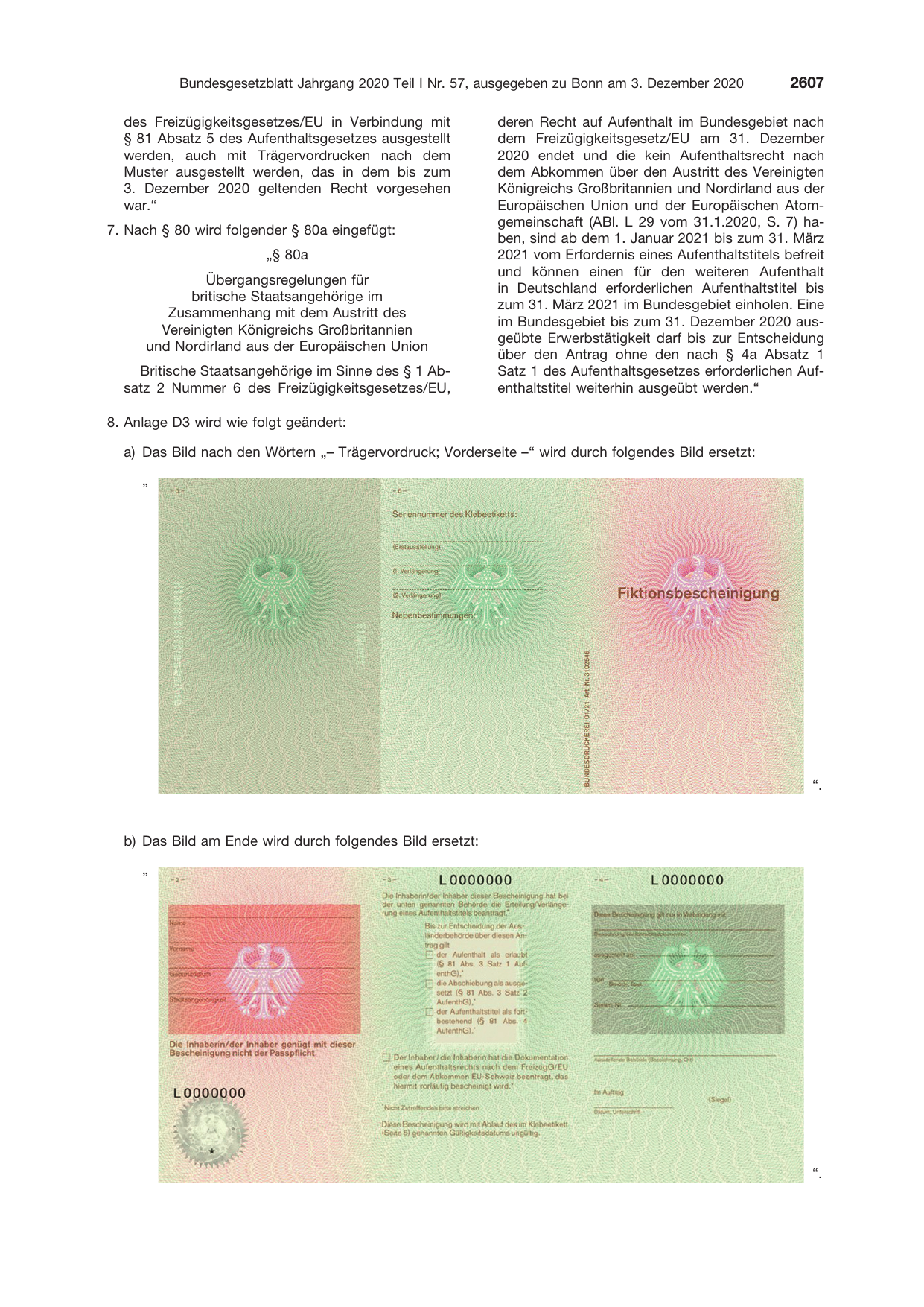 BGBl. 2020, Seite 2607 — Originalseite als Abbildung