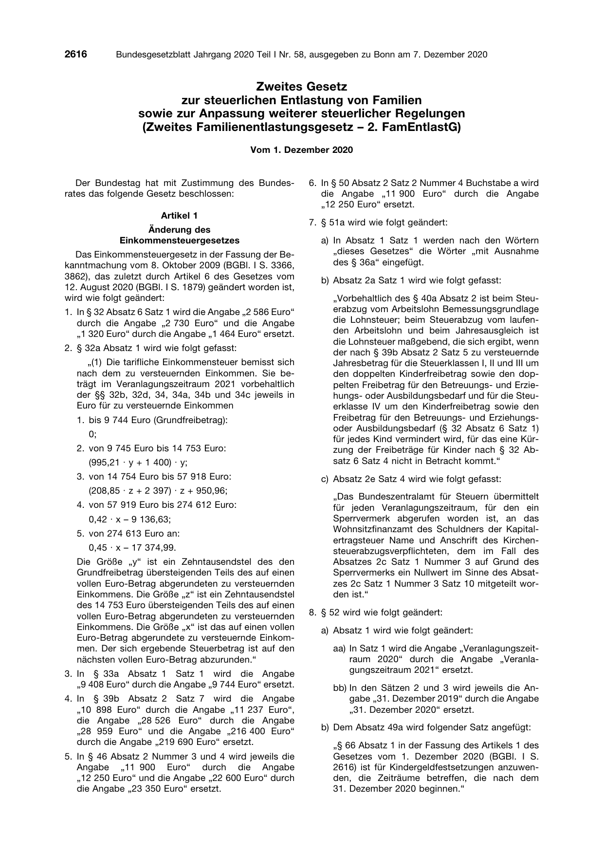 BGBl. 2020, Seite 2616 — Originalseite als Abbildung