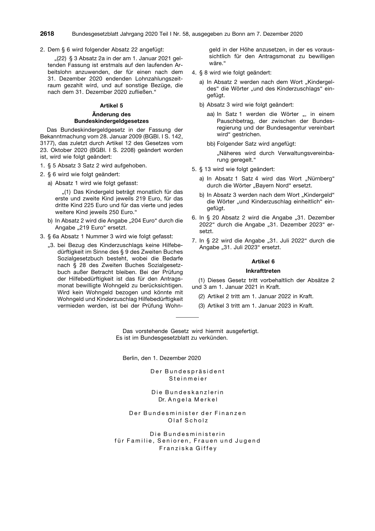 BGBl. 2020, Seite 2618 — Originalseite als Abbildung