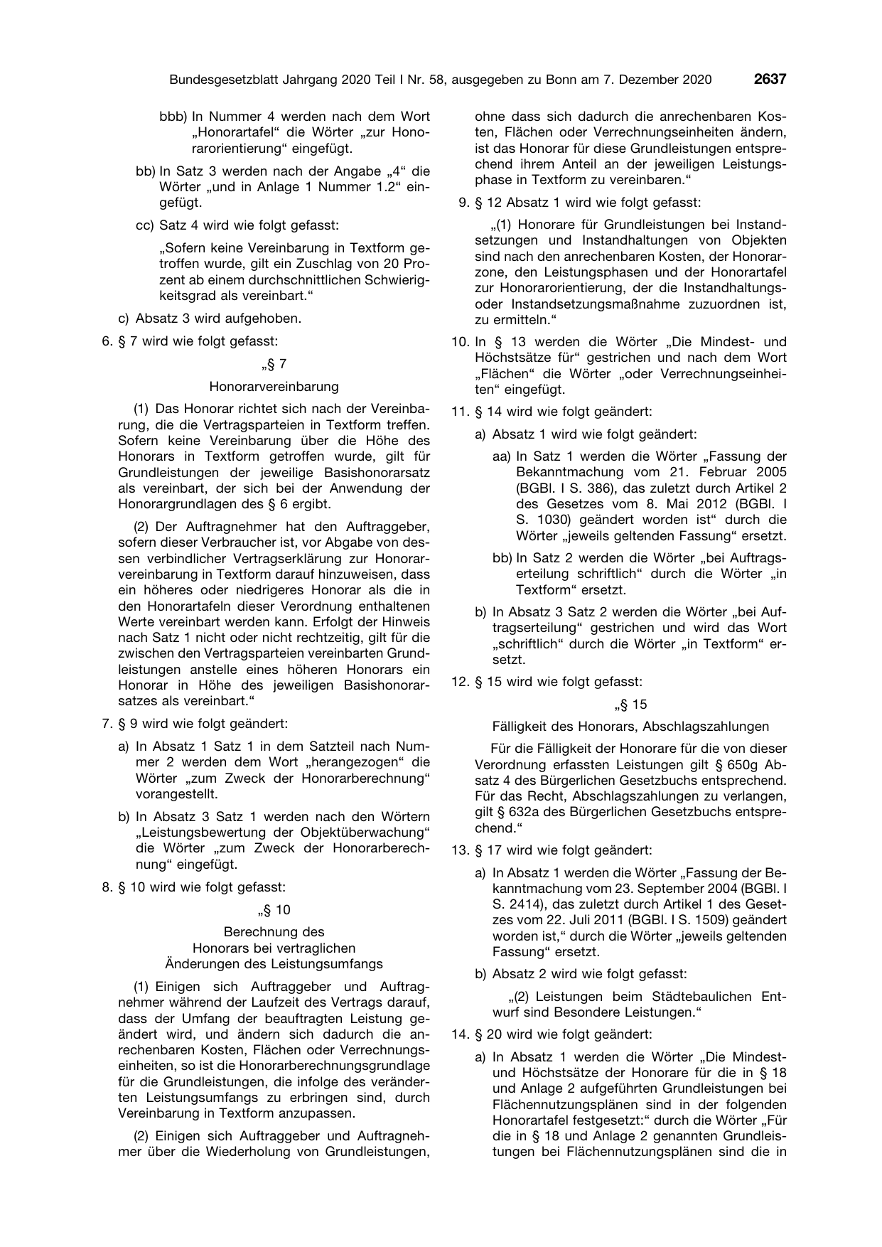 BGBl. 2020, Seite 2637 — Originalseite als Abbildung