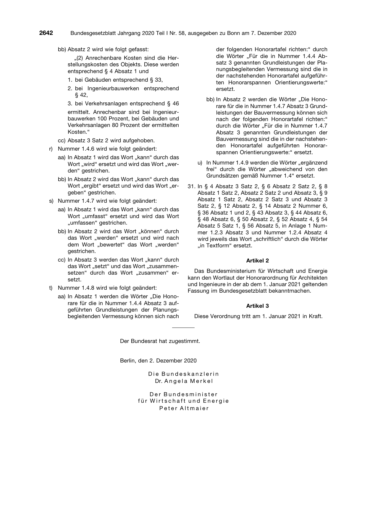 BGBl. 2020, Seite 2642 — Originalseite als Abbildung