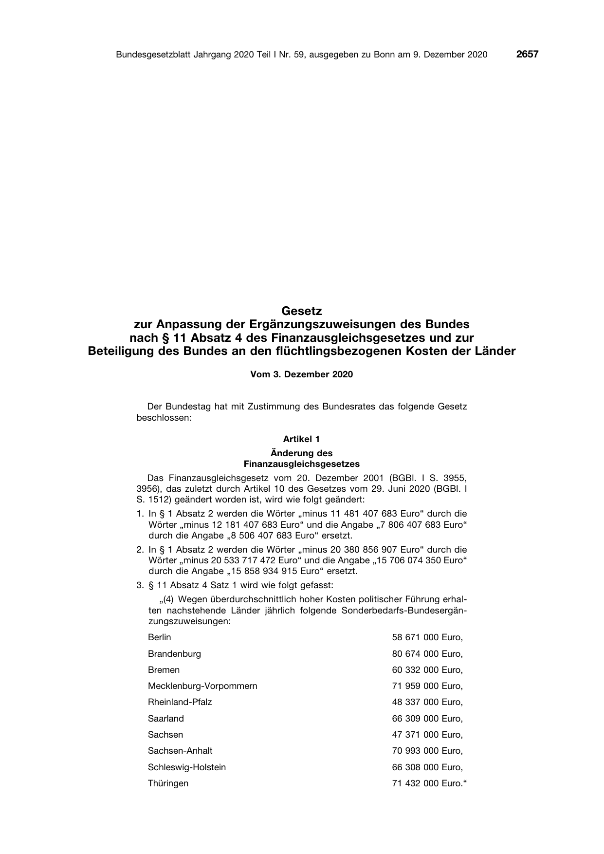BGBl. 2020, Seite 2657 — Originalseite als Abbildung