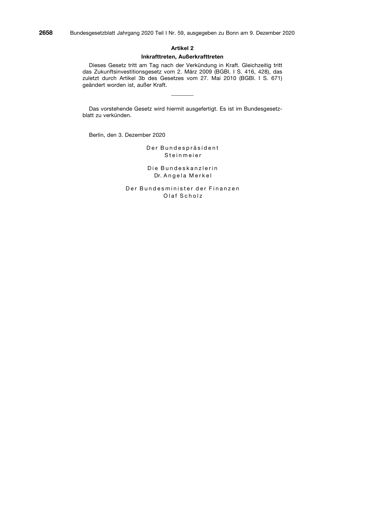 BGBl. 2020, Seite 2658 — Originalseite als Abbildung
