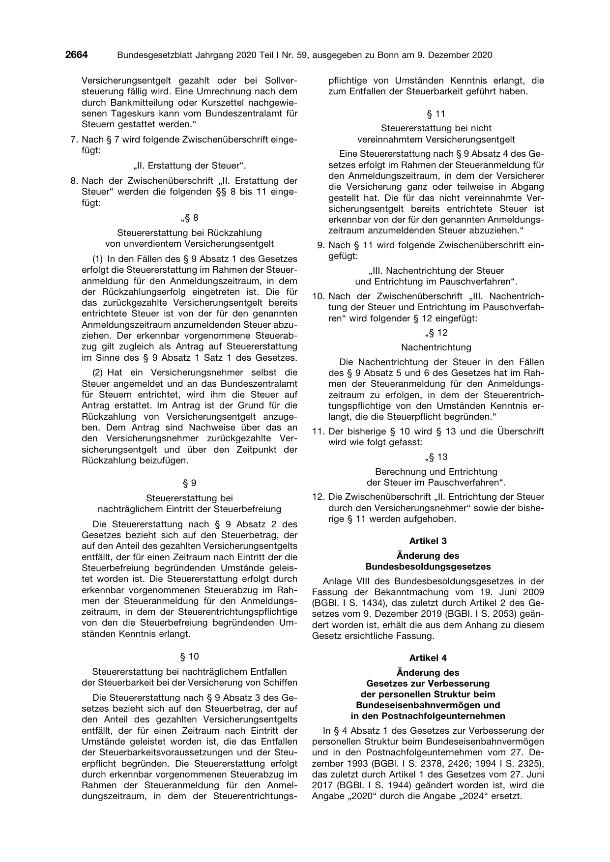 BGBl. 2020, Seite 2664 — Originalseite als Abbildung