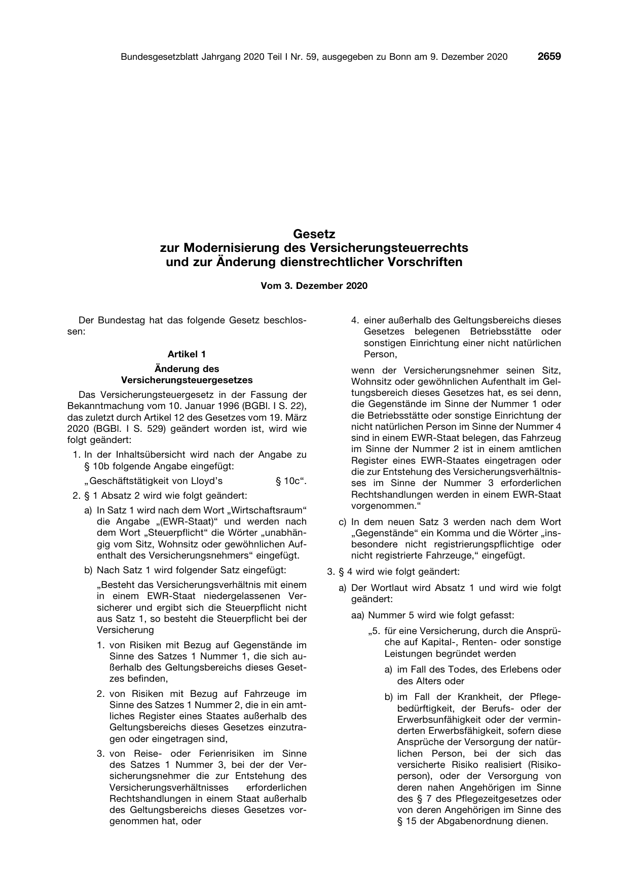 BGBl. 2020, Seite 2659 — Originalseite als Abbildung