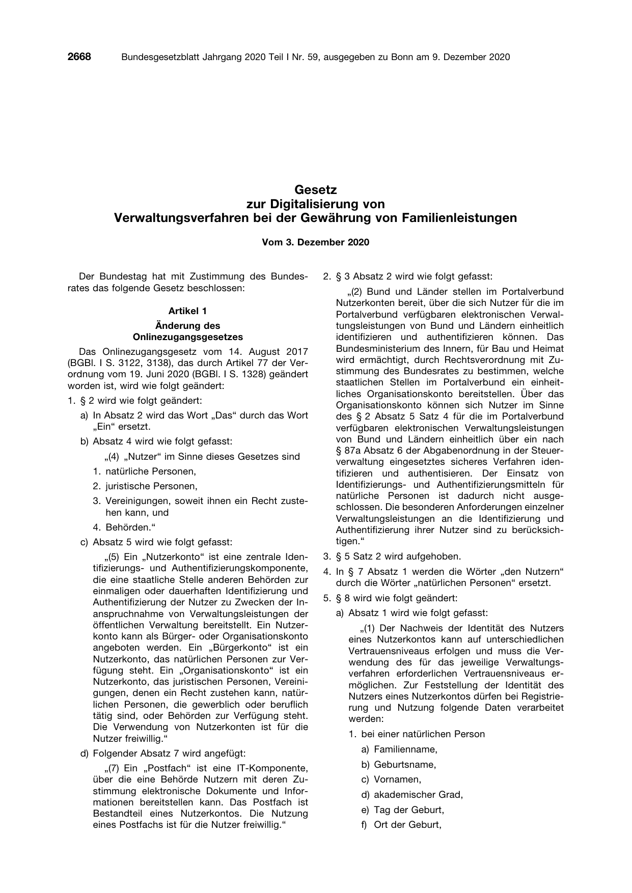 BGBl. 2020, Seite 2668 — Originalseite als Abbildung