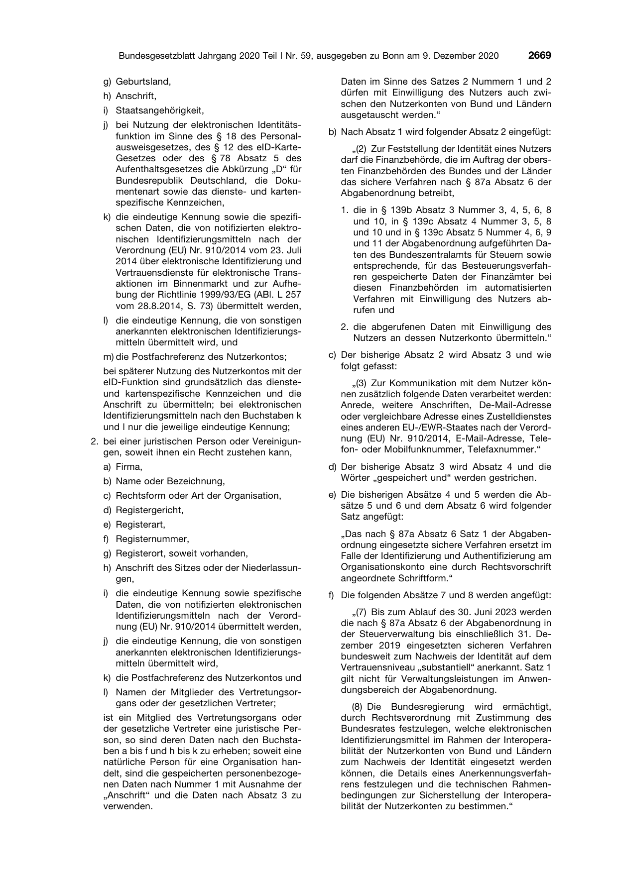 BGBl. 2020, Seite 2669 — Originalseite als Abbildung